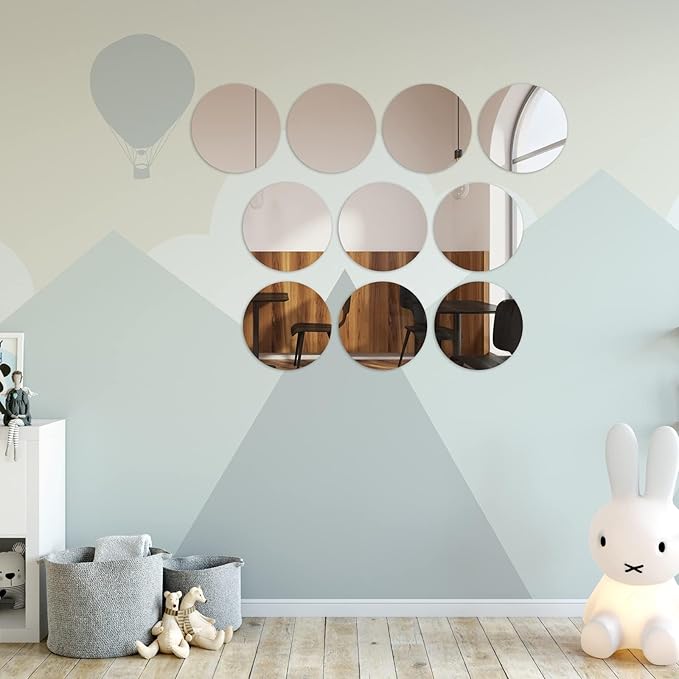 Aneco 10 Pack Acrylic Round Mirrors Non Glass Round Mirror Plate Self Adhesive Mirror Stickers for Home Wall Decor or Wedding Table Centerpiece, 6 Inches, (Thickness 2 mm)