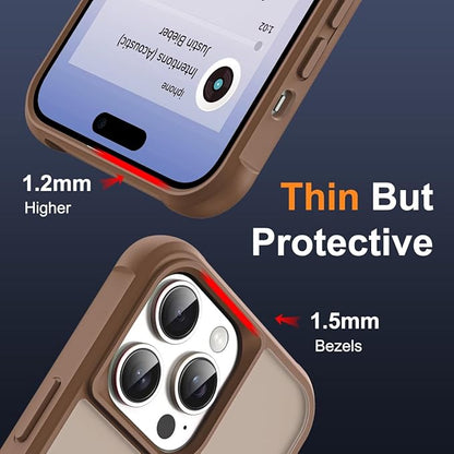 Compatible with iPhone 14 Pro Max Case with Invisible Magnetic O-Ring Stand Military-Grade Translucent Case for iPhone 14 ProMax 6.7" [Compatible with Mag-Safe][Great Grip Feeling],Desert Brown