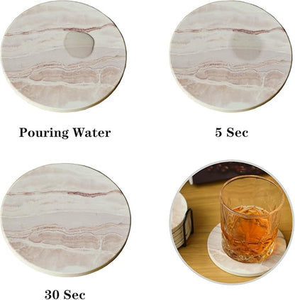 6Pcs Drink Coasters with Holder, Round Marble Style Ceramic Drink Coaster, Absorbent Coaster Set for Home Decor Tabletop Protection, Suitable for Kinds of Cups, Housewarming Gift, 4 Inches