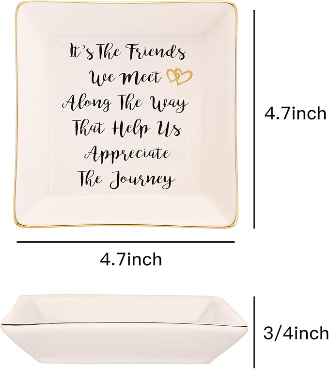 Going Away Graduation Birthday Gifts for Friends Coworkers-Ceramic Ring Trinket Dish, Jewelry Tray - Far Apart Long Distance Gifts for Bestie - Miss You Thank You Gifts for Her