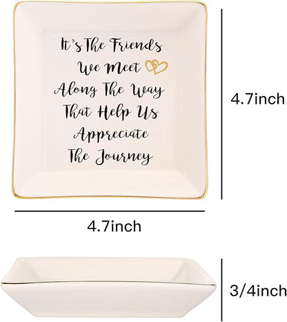 Going Away Graduation Birthday Gifts for Friends Coworkers-Ceramic Ring Trinket Dish, Jewelry Tray - Far Apart Long Distance Gifts for Bestie - Miss You Thank You Gifts for Her