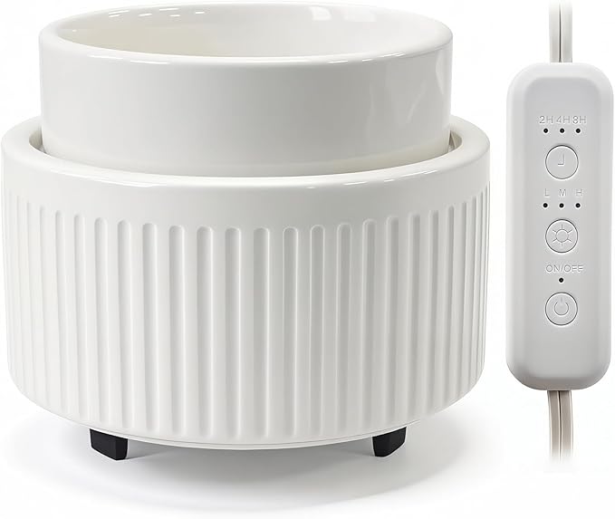 Ceramic Wax Melt Warmer with Timer - Electric Wax Warmer, Oil Burner & Candle Melter, Adjustable Heat and Auto Shut-Off for Home Office Decor, Ideal Gift（White）