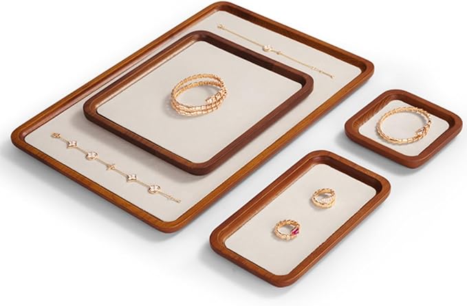 Solid Wood Jewelry Display Flat Tray for Rings Earrings Necklace Bracelet, Jewelry Photograph Display(Beige,L)