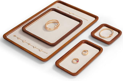 Solid Wood Jewelry Display Flat Tray for Rings Earrings Necklace Bracelet, Jewelry Photograph Display(Beige,L)