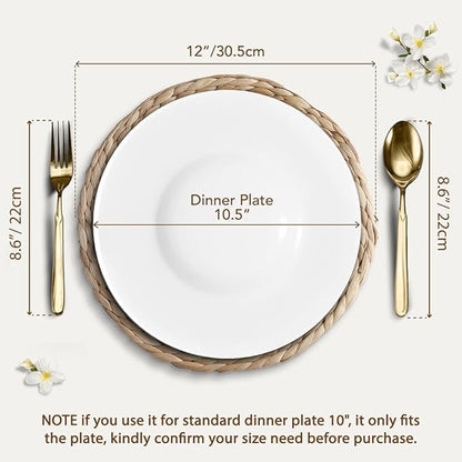 Natural Round Placemats Set of 8, 12 inch Woven Placemats, Herringbone Pattern, Table Mats Braided Heat Proof, Farmhouse Boho Table Place Mat Ourdoor Wicker Chargers for Dinner Plates