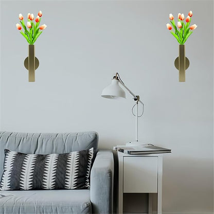 Self Adhesive Wall Vase Metal Tube Decoration Holder Used to Display Dried Flower, Faux Flowers, Fake Flowers, Also Suitable for Cemetery Memorial Decoration (1 PCS Gold)