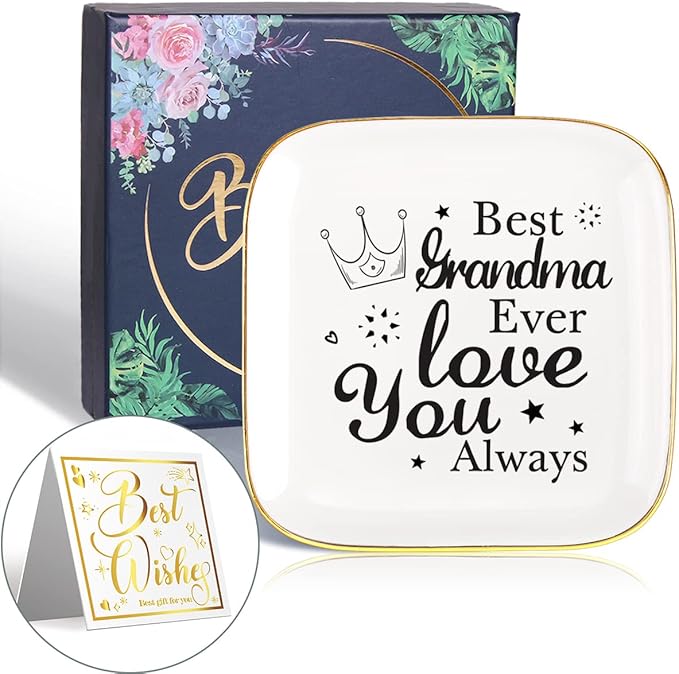 Littlefa Best Grandma Ever Gift,Grandma Birthday Gift,Love You Gift for Grandma,Mother's Day Gift for Grandma,Grandma Ceramic Ring Dish,Grandma Jewelry Tray