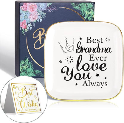 Littlefa Best Grandma Ever Gift,Grandma Birthday Gift,Love You Gift for Grandma,Mother's Day Gift for Grandma,Grandma Ceramic Ring Dish,Grandma Jewelry Tray