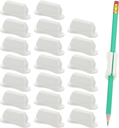 PATIKIL 20 Pcs Adhesive Pencil Holders for Desk, Universal Pencil Clip Silicone Pen Holder Office Desk Pen Organizer for Wall Clipboard Teacher Supplies, White