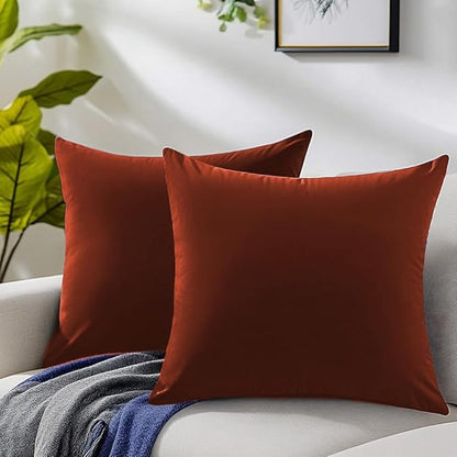 QUORGVES Rust Velvet Pillow Covers 18x18 Inch Set of 2, Soft Solid Decorative Square Throw Pillow Covers, Decor Cushion Covers for Bed Sofa Couch Bedroom Living Room