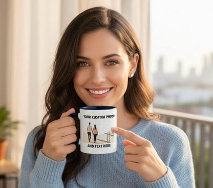 Personalized Coffee Mug | Custom Photo, Text, or Logo Cup (11oz, Navy Blue Rim, Inner, and Handle) |Dishwasher & Microwave Safe |Unique Gift for Men & Women –Taza Personalizada
