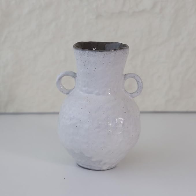 Rustic Small Ceramic Vase, Handcrafted Black Farmhouse Vase, Wabi Sabi Pottery Decor for Kitchen, Bedroom, Office, Living Room, Bathroom, Shelf Centerpiece Table