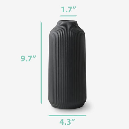 Ceramic Vase in Nordic Style, Decovase Large for Pampas Grass as Boho Deco, Vase Black Matt 10 inch for Flowers, Scandinavian Design Home Decoration for Fresh Flowers, Dried Flowers (Size L)