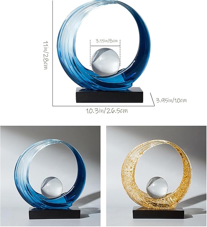 Golden Wave Resin Origami Statue Modern Abstract Home Decoration Emphasizes Abstract Office Desk Center Art Statue Table Family Bedroom Living Room Golden Stripe Decoration (A-White Gold)