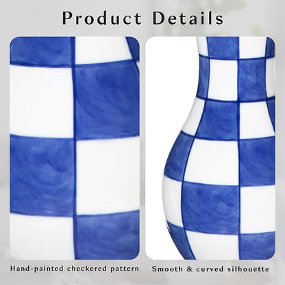 Small Blue and White Vase, 2-Pack 6 Inch Bud Ceramic Flower Vase, Retro Chinoiserie Vases for Fresh Dried Silk Flower Decor Side Table Living Room Bookshelf Antique Grand Millennial - Plain Glazed