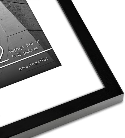 Americanflat 9x12 Picture Frame with Shatter-Resistant Glass - Use as 6x8 Frame with Mat or Display 9x12 Photo Without Mat - Streamline Collection - Picture Frames for Tabletop and Wall - Black