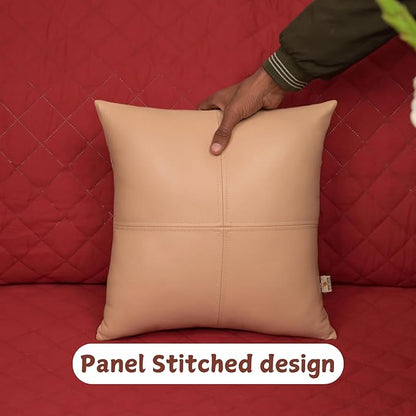 Lambskin Leather Pillow Cover, Hand Panel Stitched Leather Decorative Throw Pillow Covers for Couch Sofa Bed Living Room Garden (16x16 Inches, Beige Pack of 1)