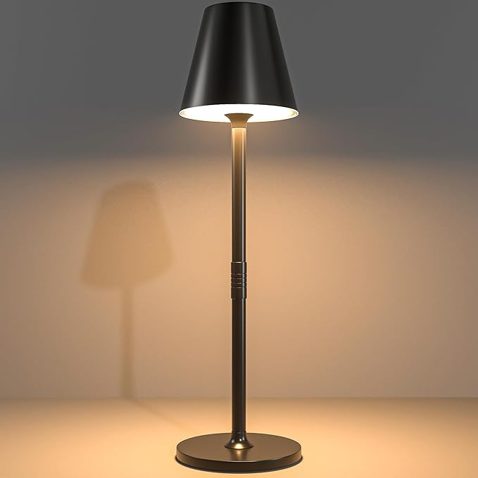Modern LED Cordless Table Lamp, 4000mAh Rechargeable Battery, 3 Level Brightness Night Light, Metal Shell, Minimalist Design, for Couples Dinner/Coffee Table/Restaurant/Bedroom, Black
