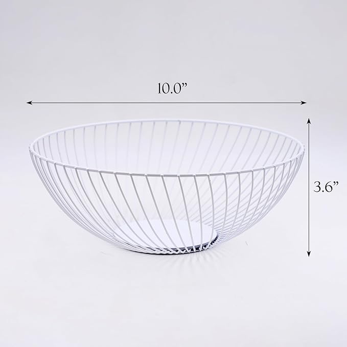 IBWell White Wire Fruit Basket Fruit Bowl Kitchen Fruit Basket Stand Fruit Bowls for the Counters Metal Fruit Bowl (Round-Twill Small)