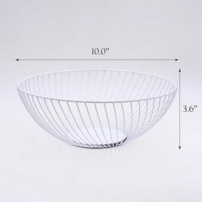 IBWell White Wire Fruit Basket Fruit Bowl Kitchen Fruit Basket Stand Fruit Bowls for the Counters Metal Fruit Bowl (Round-Twill Small)