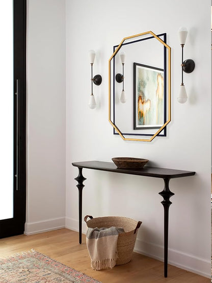 Modern Bathroom Mirror, 36" x 24" Black and Gold Decorative Wall Mirror with Modern Octagonal Metal Frame, for Living Room, Dining Room, Entryway