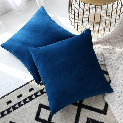 Set of 2 Comfortable Throw Pillow Cover for Bedding, Decorative Accent Cushion Sham Case for Couch Sofa, Soft Solid Velvet with Zipper Hidden - 20"x20", Prussian Blue