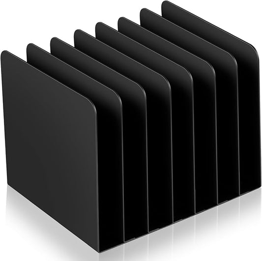 Suzile Metal Desktop File Organizer, 7 Compartments, Vertical File Sorter, Black, 5.79" W x 7.09" L x 5.41" H, Office, Reception Areas, Workspace