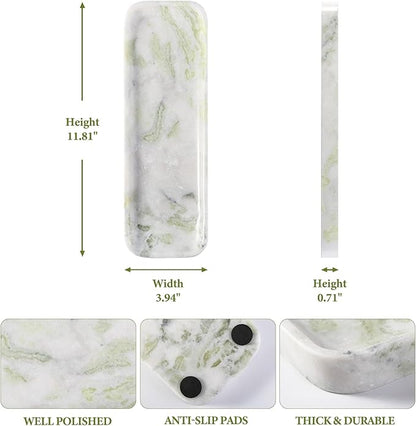 Koville Marble Tray for Bathroom Sink, 12"x4" Natural Stone Vanity Tray for Kitchen Dresser Countertop, Rectangular Decorative Marble Tray for Jewelry Perfume Trinket(Bianco Palomino)