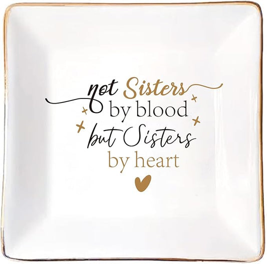 LADY&HOME Friendship Gifts for Women Ceramic Ring Dish Birthday Christmas Gift for Best Friend Decorative Jewelry Tray (Not Sister)