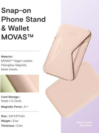 MOFT Magnetic Wallet Stand Compatible with iPhone 17/16/15/14/13/12 Series, Angle Adjustment & Magsafe Compatible MOVAS Phone Stand,Peach Pink