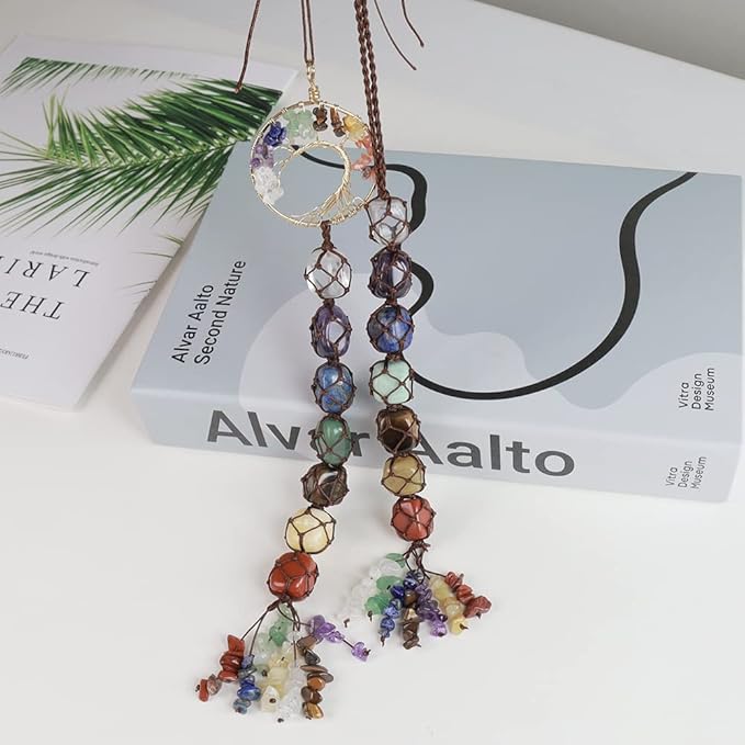 Anjiucc 7 Chakra Stone Healing Crystal Tree of Life Wall Hanging Home Interior Decoration，Window Decoration，Yoga Meditation