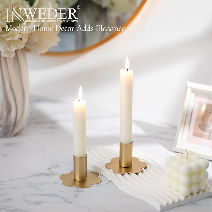 Candlestick Holders Taper Candle Holders: 6Pcs Gold Candlestick Holder Table Brass Candlestick Holders Candle Sticks Holder Decor Home Flower Candle Holder Wedding Cute Small Candle Holders
