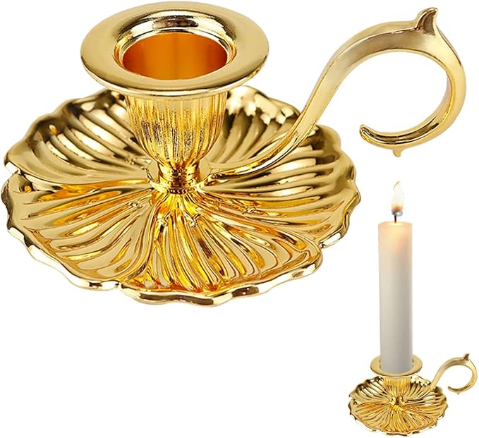 Vintage Candle Stick Holder, Handle Stand Iron Candle Stick Holder, Small Taper Candle Holder for Table Home Decoration (Gold)