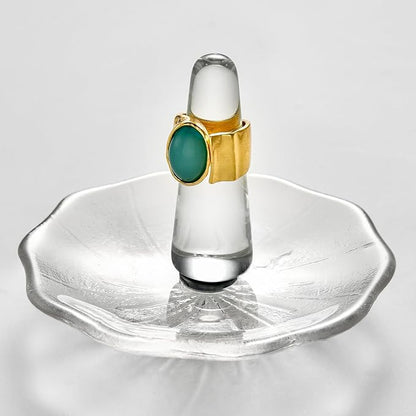 Crystal Ring Holder Decorative Jewelry Tray Valentine Engagement Wedding Birthday Gifts for Women (Round)