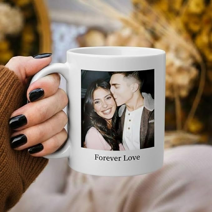 Custom Photo Coffee Mug, Personalized Forever Love Design Ceramic Cup for Anniversary Boyfriend Girlfriend Dishwasher Safe, 11oz (White)