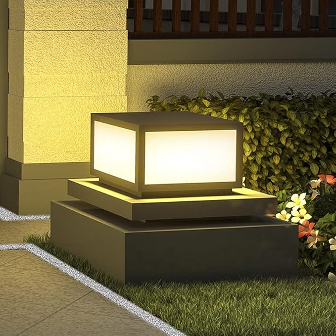 Pillar Lamp Post Light, Fence Deck Cap Light Lantern Column Lamp for Flat Surface Patio Garden Decoration with IP55 Waterproof E26 LED Bulb (Electric Powered)