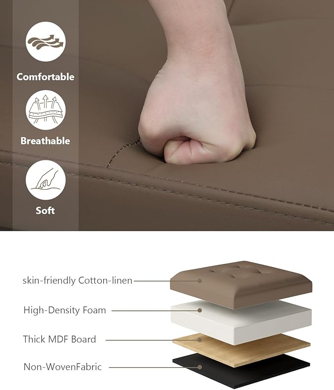 Folding Storage Ottoman Bench, Multi-Functional Ottoman Foot Rest, End of Bed Bench, Storage Chest for Living Room, Bedroom, Hallway, Entryway, Holds Up to 600 lbs (Brown, 43 Inches)