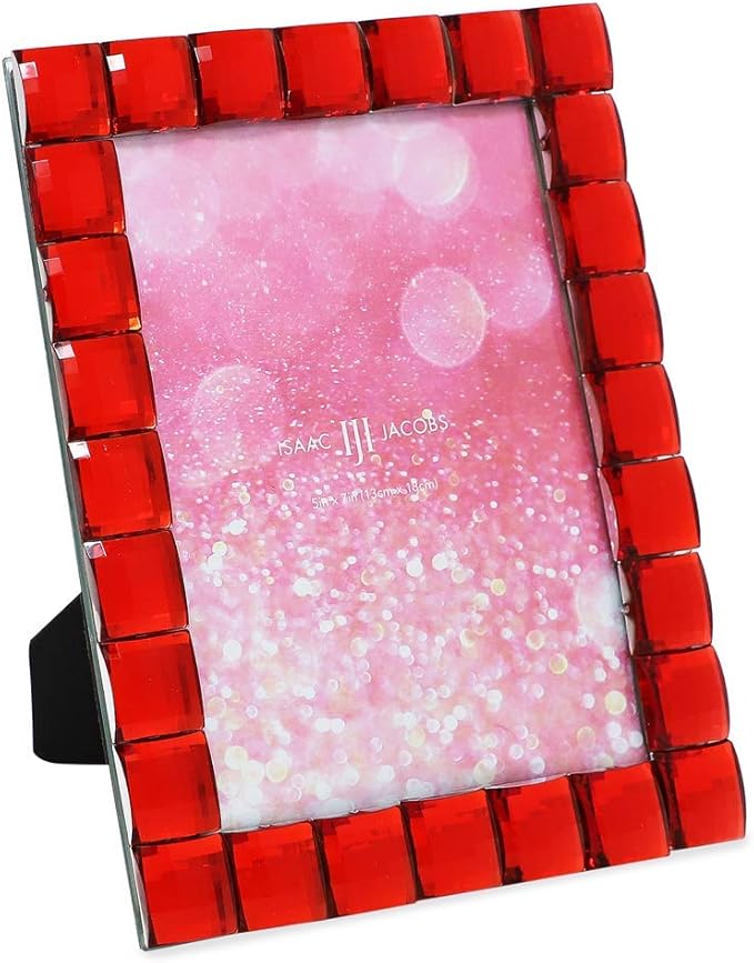 Isaac Jacobs Decorative Sparkling Red Jewel Picture Frame, Photo Display & Home Décor (5x7, Red)