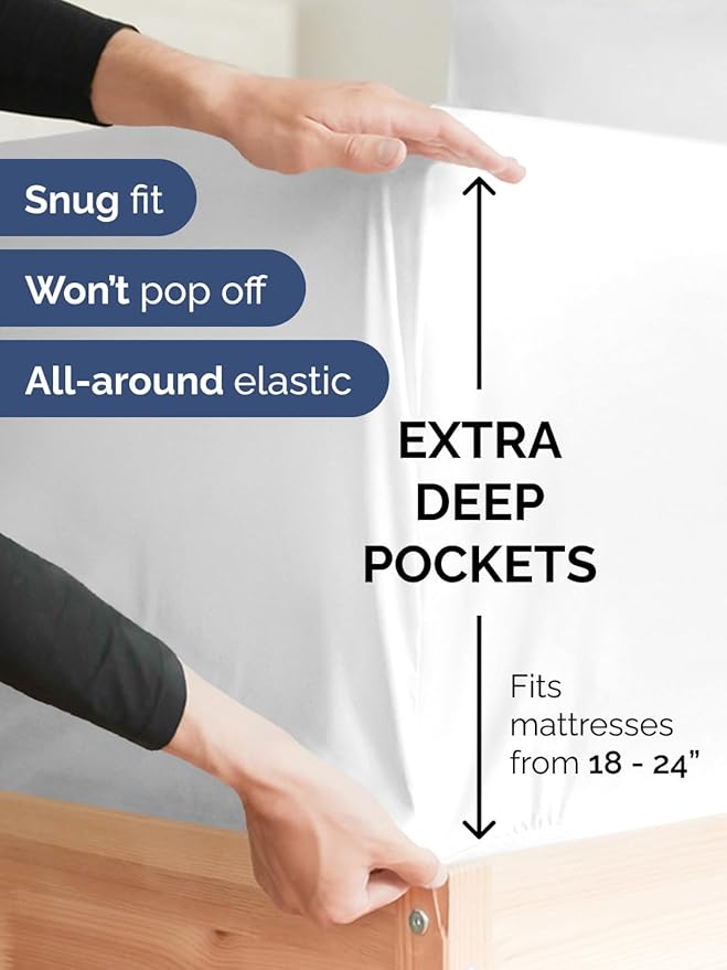 Extra Deep Full Sheet Set - 6 Piece Breathable and Cooling Sheets - Hotel Luxury Bed Sheets Set - Easy & Secure Fit - Soft, Wrinkle Free and Comfy Sheets Set - White Sheet Set with Extra Deep Pockets