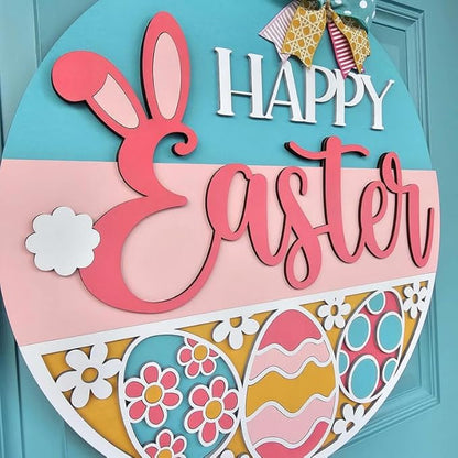 Happy Retro Eggs Door Hanger, Colorful Vintage Egg Entry Decoration, Spring Porch Display, Charming Seasonal Wall Accent, Holiday Design For Front Door Styling Doorsign_281125_SR6_8
