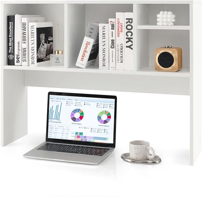 Desktop Bookshelf, 3-Tier Wood Countertop Bookcase with 5 Shelves, Desk Hutch for College Dorm, Multipurpose Desk Organizer Shelf Display Rack for Home Office, Hutch Top Only