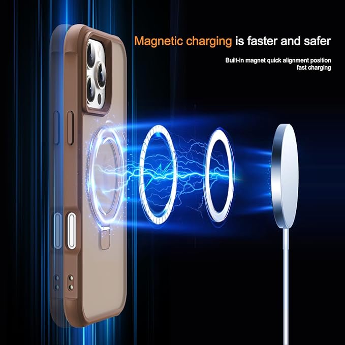 Compatible with iPhone 16 Pro Case with Invisible Magnetic O-Ring Stand Military-Grade Translucent Case for iPhone 16 Pro 6.3" [Compatible with Mag-Safe][Great Grip Feeling],Desert Brown