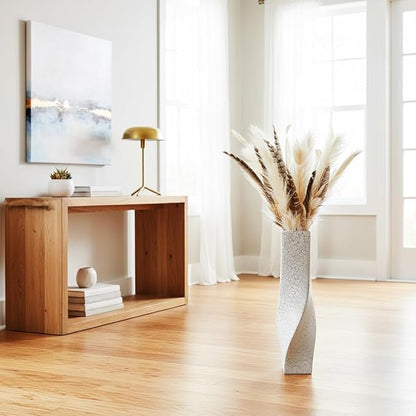 Tall Vases On Floor, 23.62" Twisted Geometric Flower Vase for Home, Living Room, Flower Centerpieces, Shelf, Table, Decor, White Crackle Vase