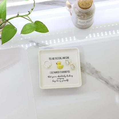 HOME SMILE Duck Jewelry Dish Tray-Birthday Gifts for Women Friendship Mothers Day Graduation Teacher Appreciation Christmas-Reminder Gifts-You're Ducking Amazing