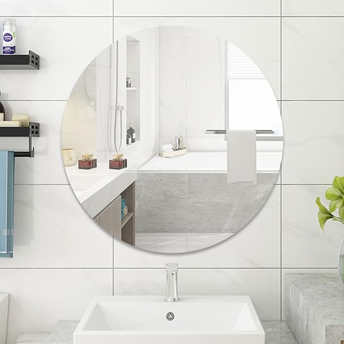 DARENYI 12 inch Glass Round Mirror with Adhesive Tapes, Frameless Wall Mounted Circle Mirror for Wall Door Home Bathroom Bedroom Living Room Decor