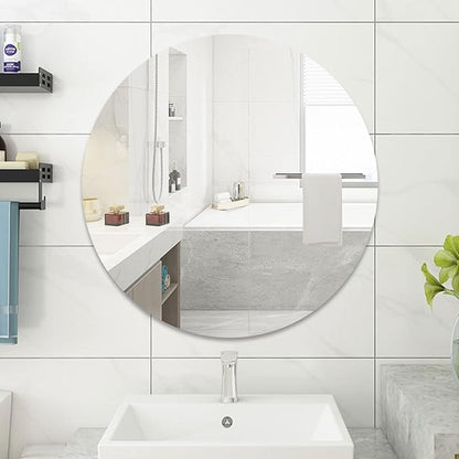 DARENYI 12 inch Glass Round Mirror with Adhesive Tapes, Frameless Wall Mounted Circle Mirror for Wall Door Home Bathroom Bedroom Living Room Decor