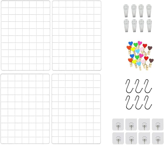 4 Pieces Mounted Photo Grid Wall Grid Decorative Panels(white11.8 x15.7) for Living Room, Bedroom, Office, Study, Etc. Photo Memo Display Grid Panels