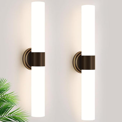 Wall Sconces Set of Two, Modern Bathroom Sconces Wall Lighting with Milky White Glass, Brown Sconces Wall Decor Set of 2 for Bathroom Mirror Bedroom Living Room Hallway