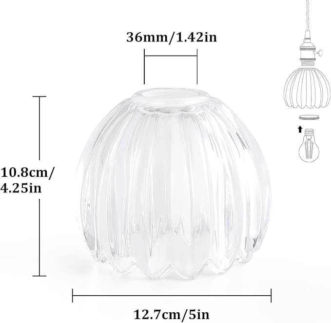 Tulip Lamp Shades Replacement, 5" Dia. * 4.25" H Clear Glass Sconce Shade Heavy and Thick for Wall Sconces Pendant Lights Ceiling Lights Chandelier,1 Pack