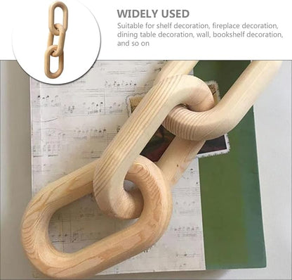 Wooden Chain Link Decor 3-Links Minimalist Farmhouse Wood Accent 25.5x7x2cm Rustic Living Room Table and Fireplace Mantel Decoration